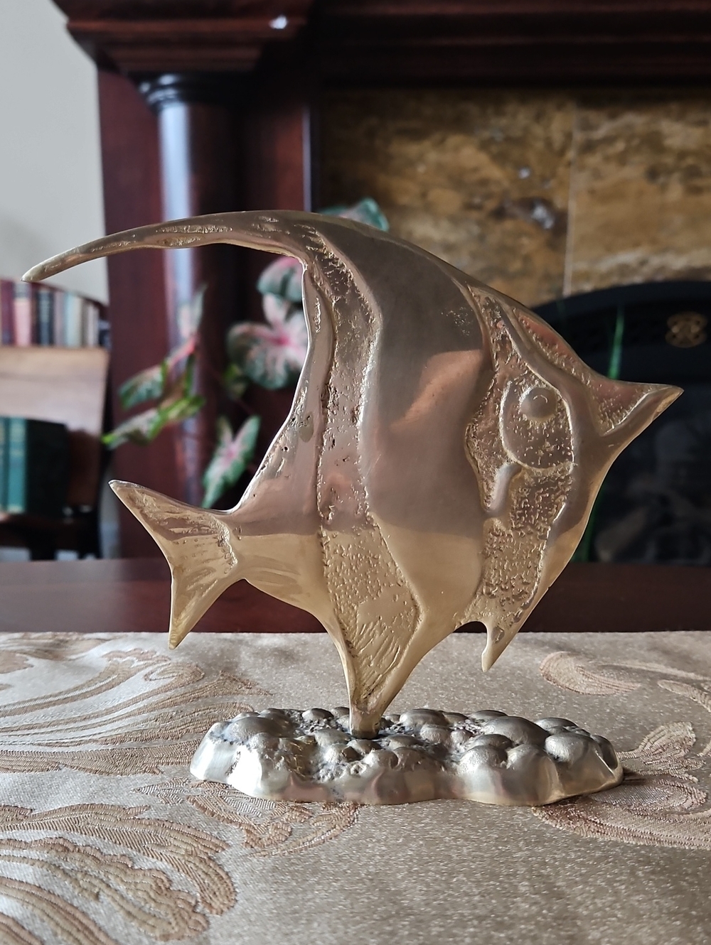 Vintage Solid Brass Angelfish Statue MCM Coastal Ocean Decor